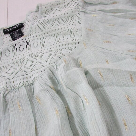 Wrangler Retro Women's XL Puff Long Sleeve Lace Neckline Shirt - Mint Green - Picture 4 of 5